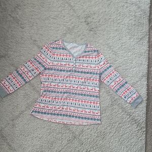 Large Women's Christmas Printed Long Sleeve Pajama Shirt